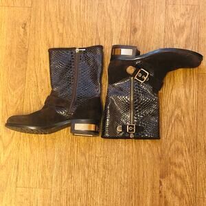 Vince Camuto Witty 2 Snake Embossed Moto Boots in Dark Brown and Gold Size 8.5